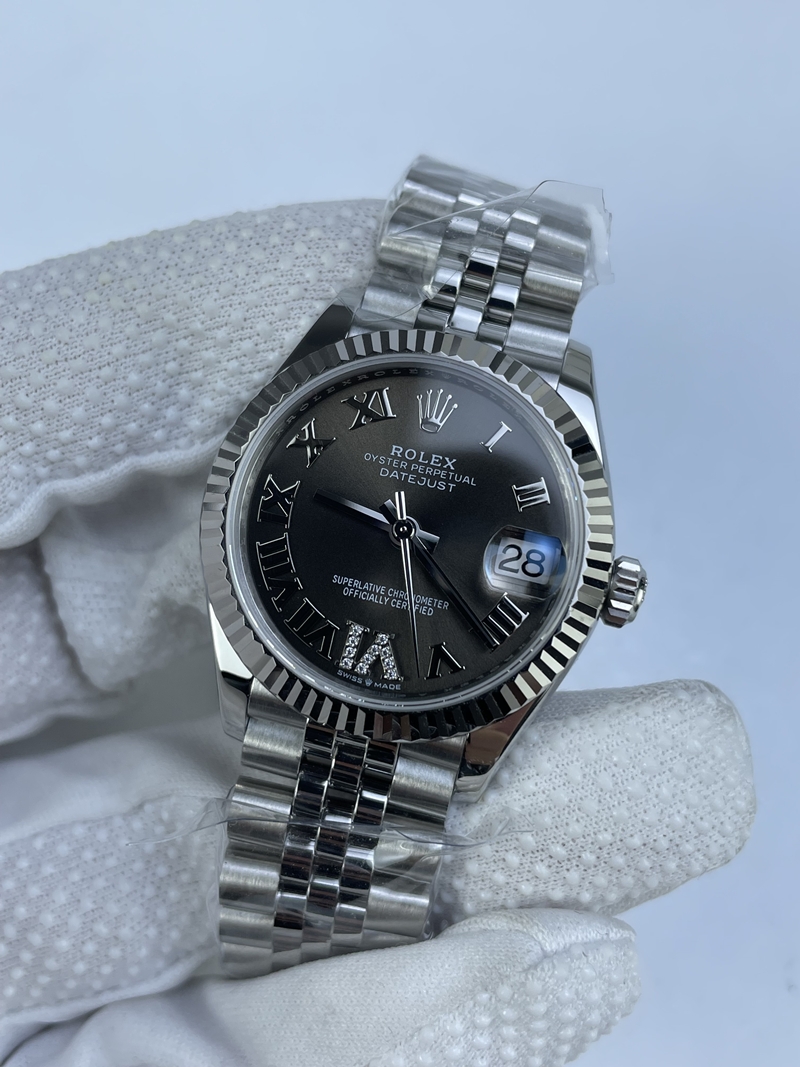 (준비완료/특급배송)NO.3128/롤렉스 데이저스트 31mm 여성용 시계 그레이다이얼 플루티드 베젤 쥬빌레 밴드 (QP공장)